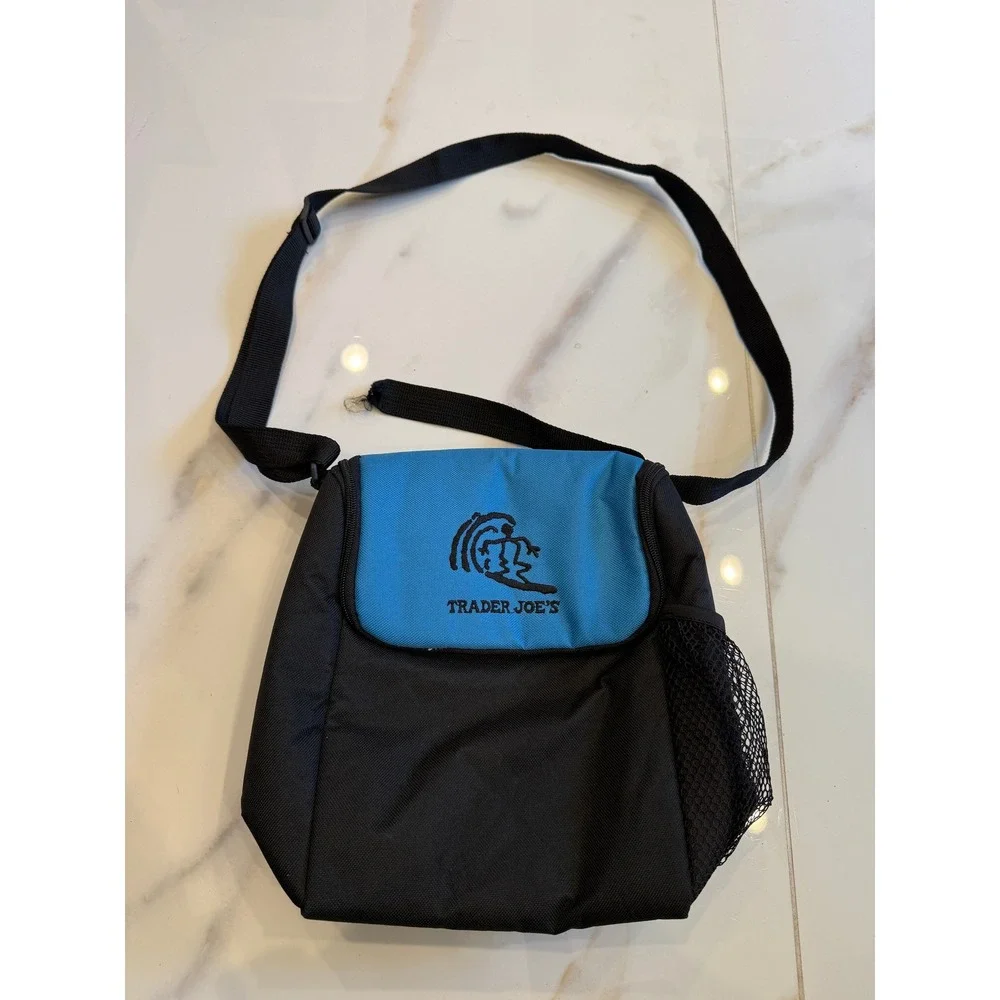 Vintage Trader Joe's‎ Insulated Lunch Bag Crossbody Cooler Blue Surfing Logo